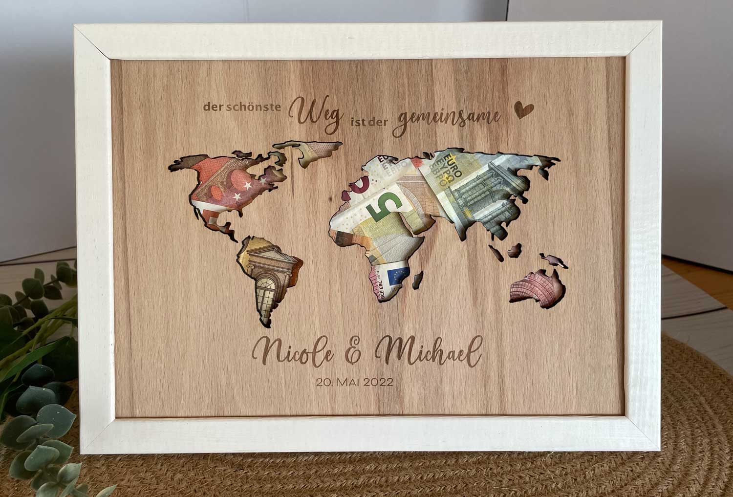 Geldgeschenk zur Hochzeit Weltkarte