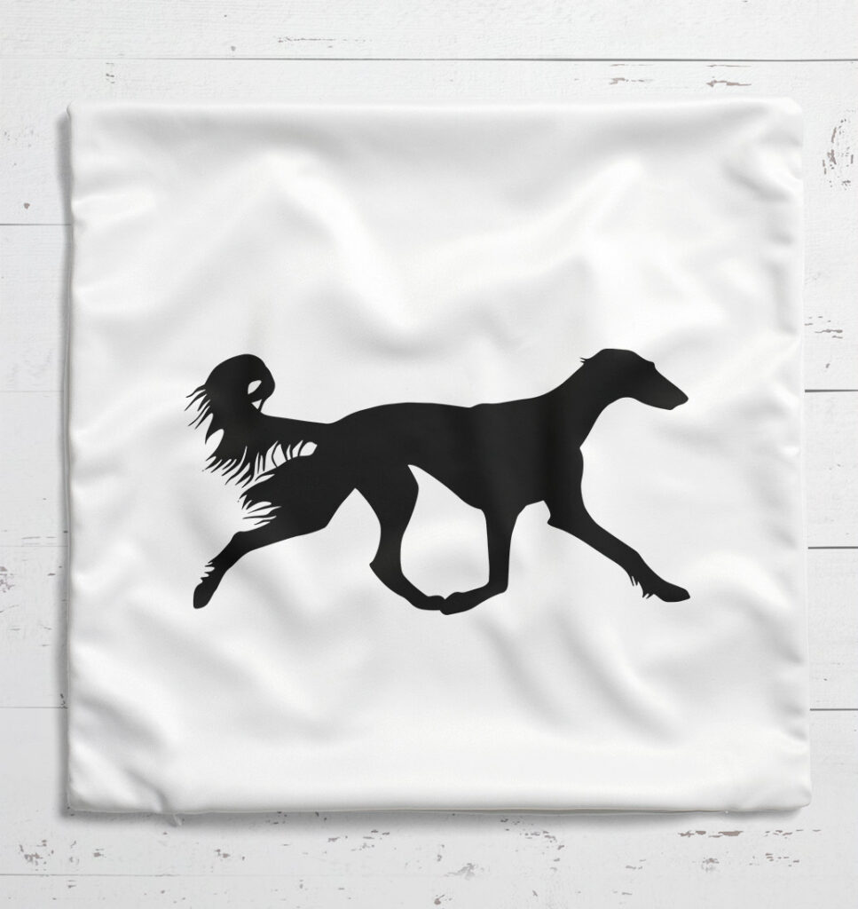 weisses Kissen mit Saluki Motiv