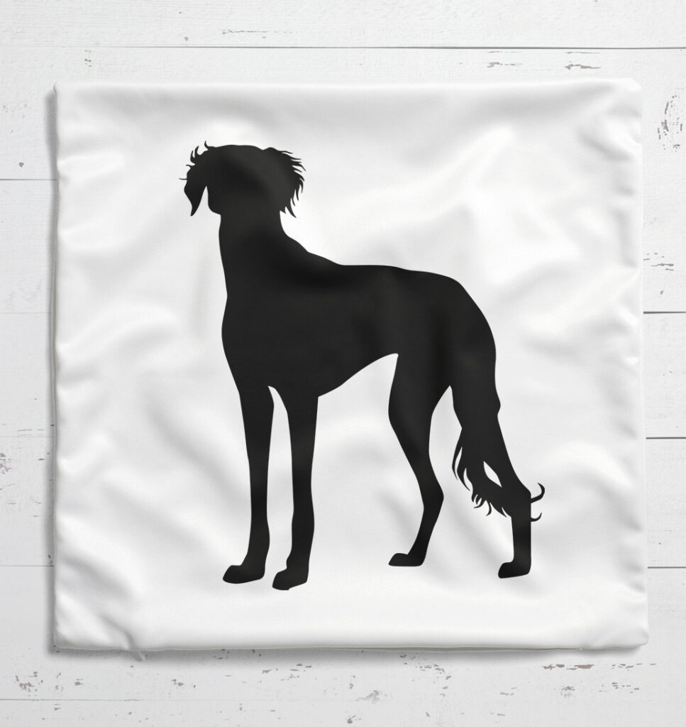 weisses Kissen mit Saluki Motiv