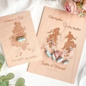 Holzkarte Geldgeschenk Motorradfahrer zur Hochzeit