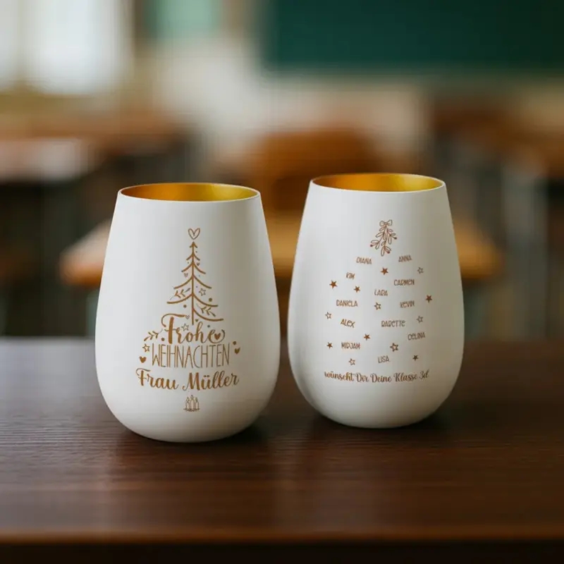 personalisiertes windlicht lehrer:innen mit weihnachtsgruß